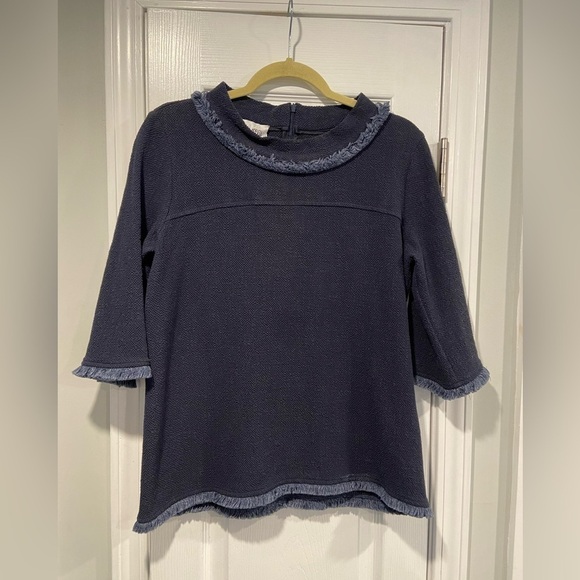 Sara Campbell Tops - Sara Campbell Size M Navy Fringe Knit Top Made in USA Coastal Boucle Classic